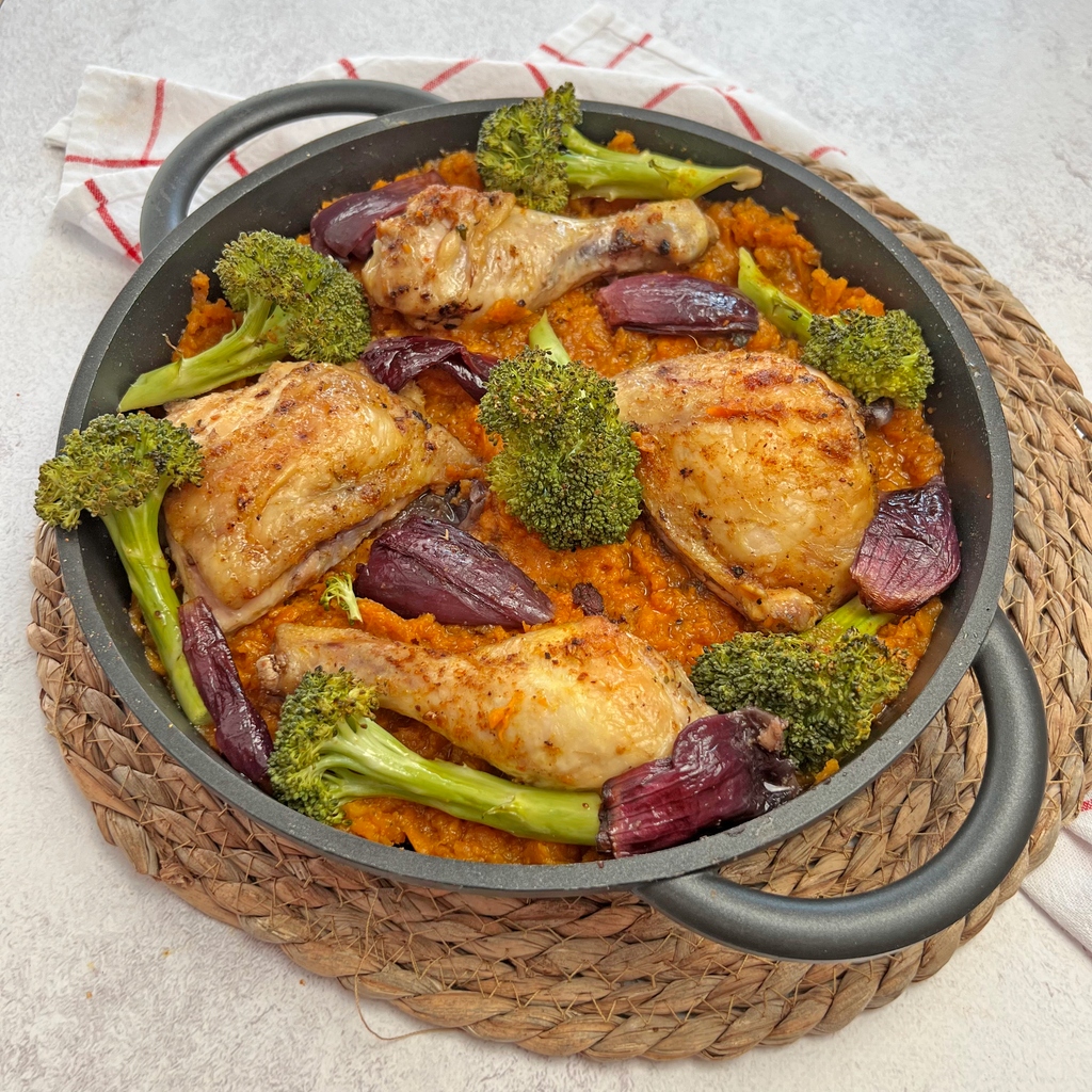 Piri-Piri Chicken with Smashed Sweet Potatoes and Broccoli