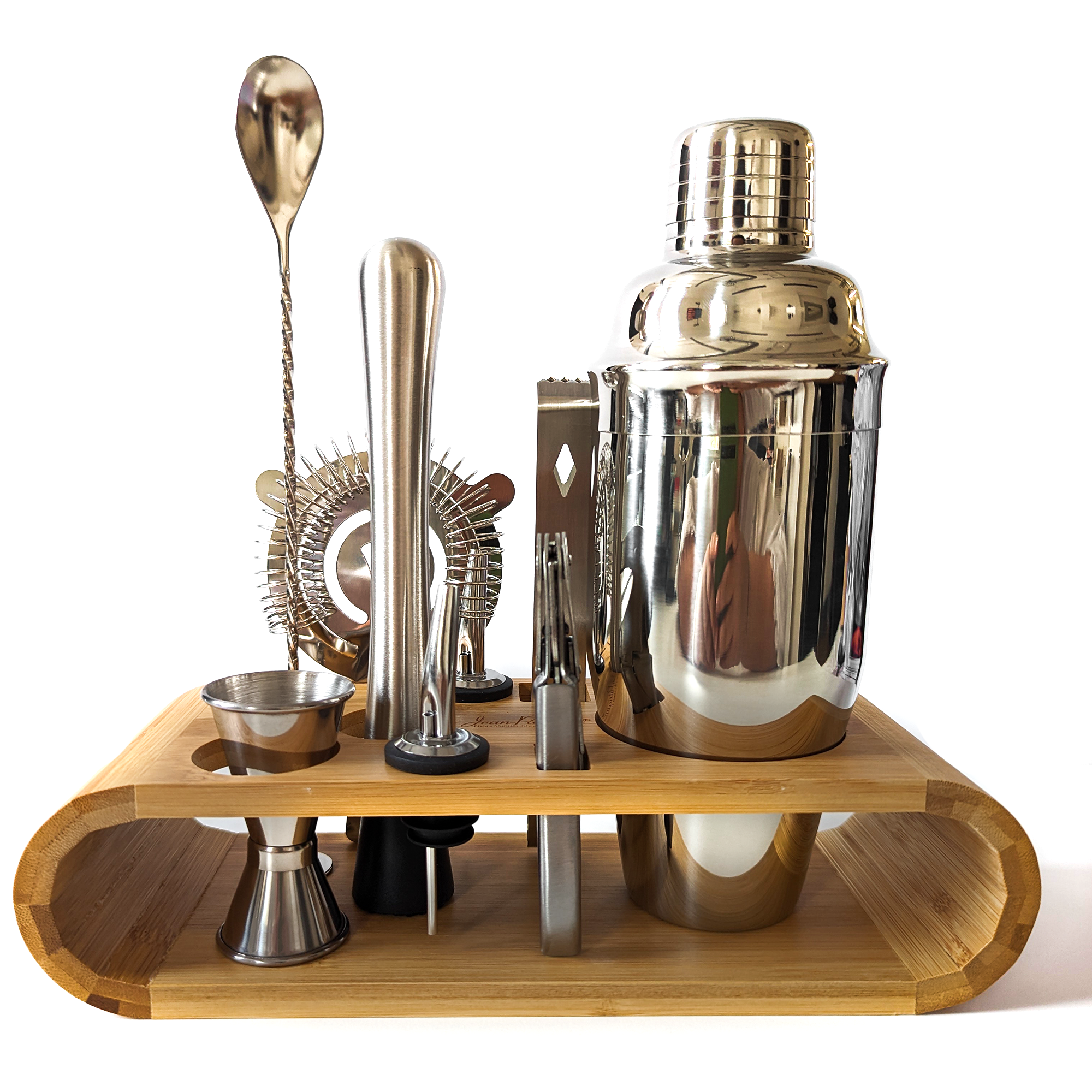 Cocktail Shaker Set with Bamboo Stand