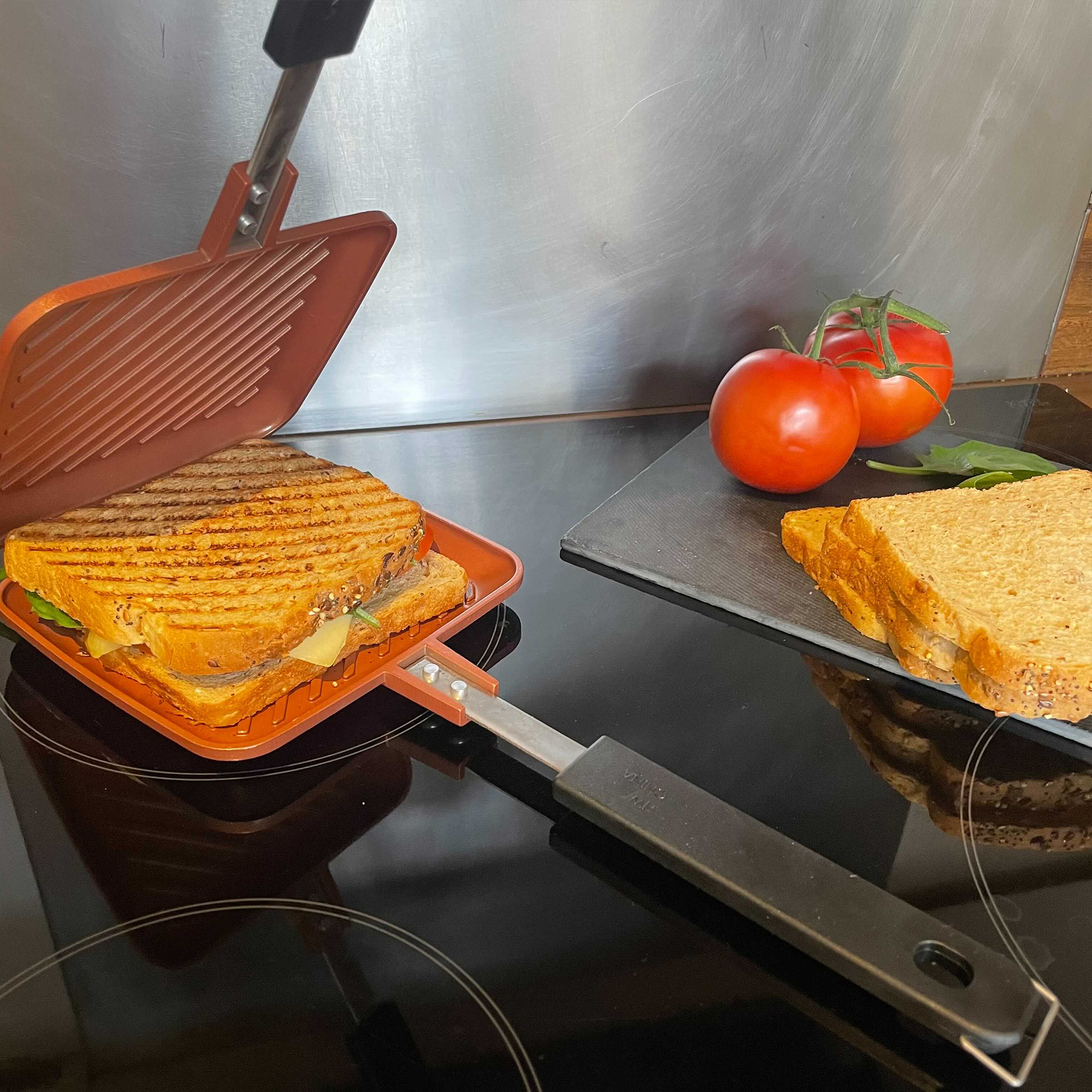 Breakfast Sandwich Maker Grill Press, Grilled Cheese Maker Panini Press  Sandwich Toaster Presser - Stove Top Nonstick by Jean Patrique (Silver)
