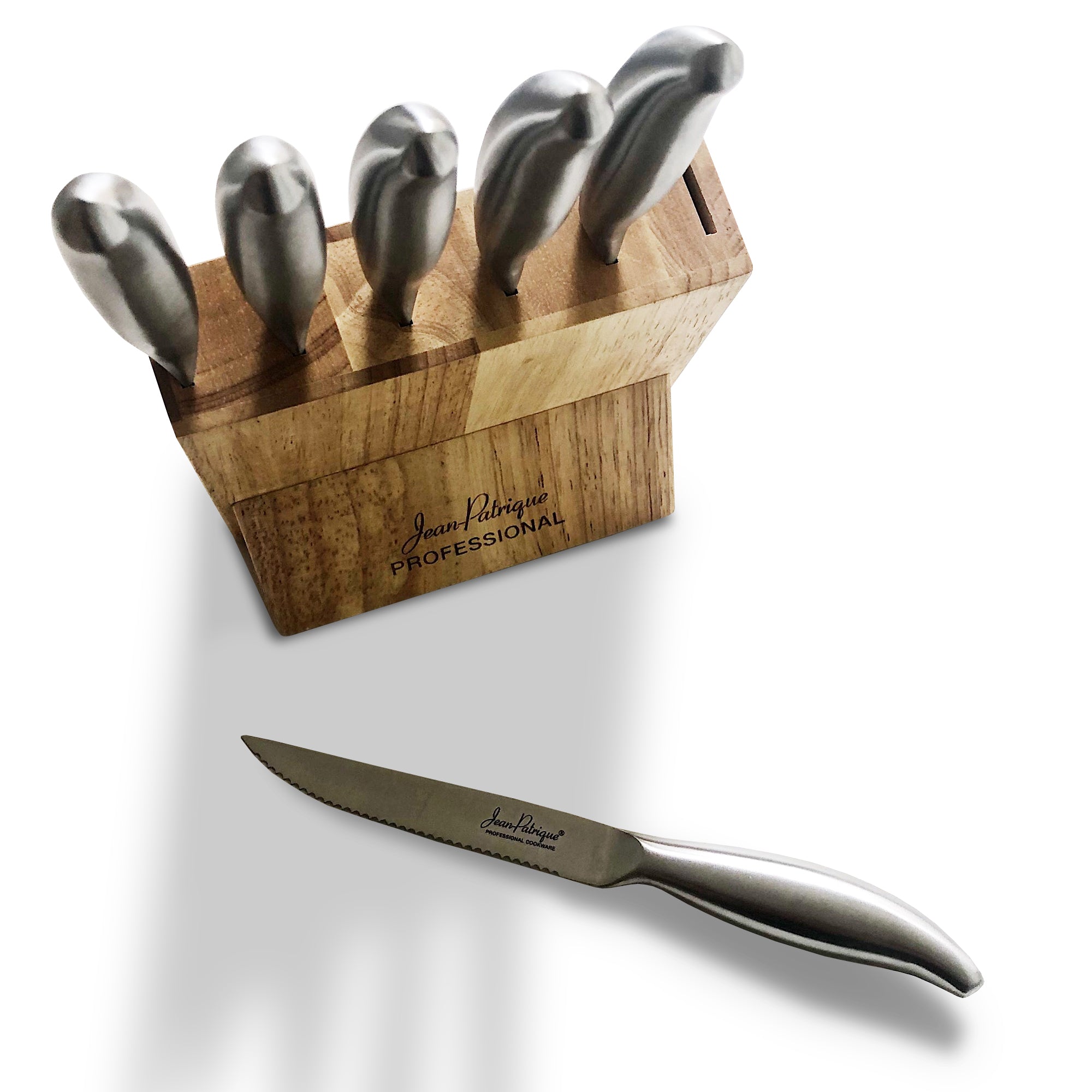 6-Piece Stainless Steel Steak Knife Set with Wooden Block