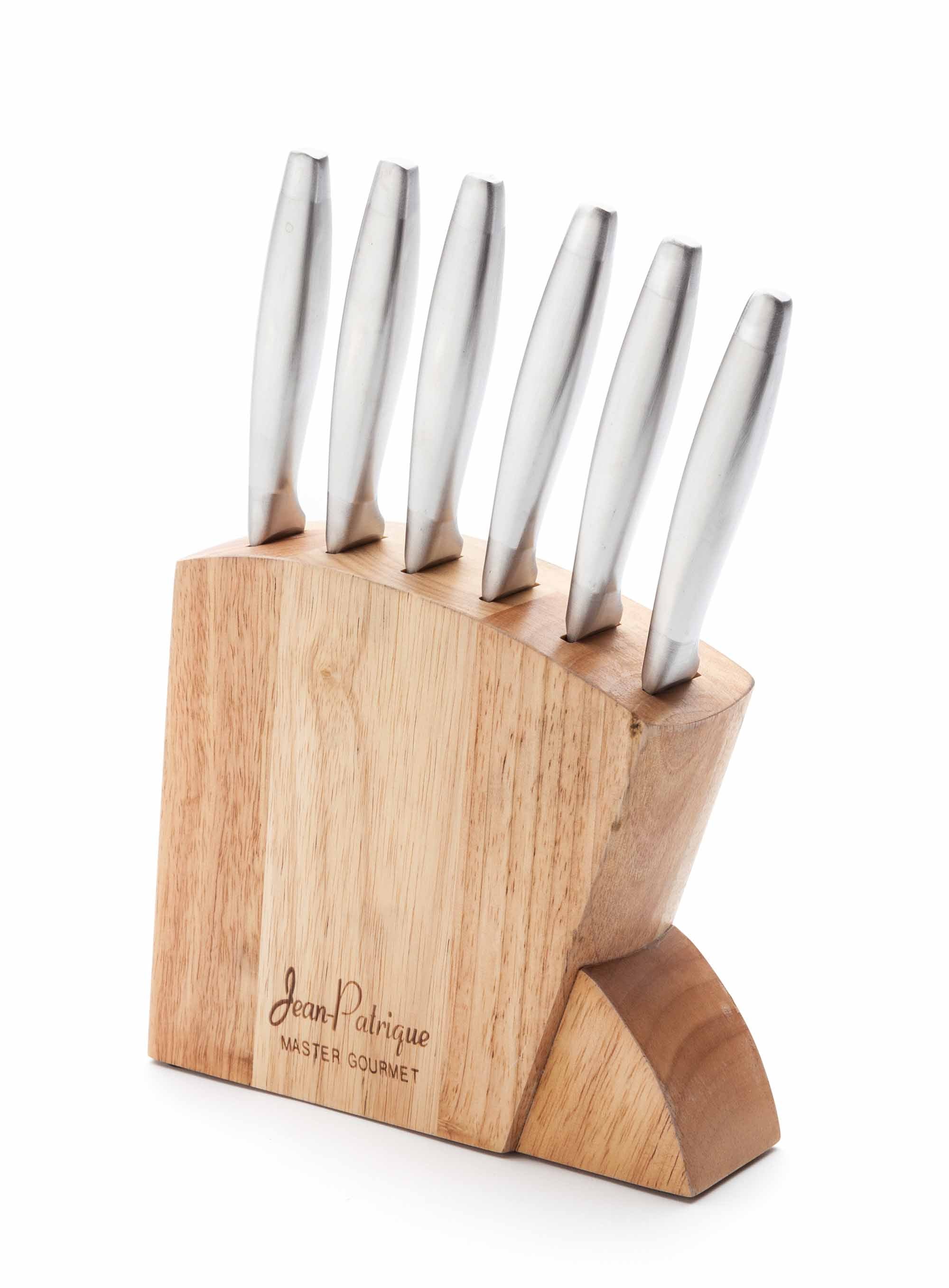 Jean Patrique Chopaholic 3 Piece Chef's Knife Set with Professional Bamboo Knife Block and Chopping Board, Stainless Steel
