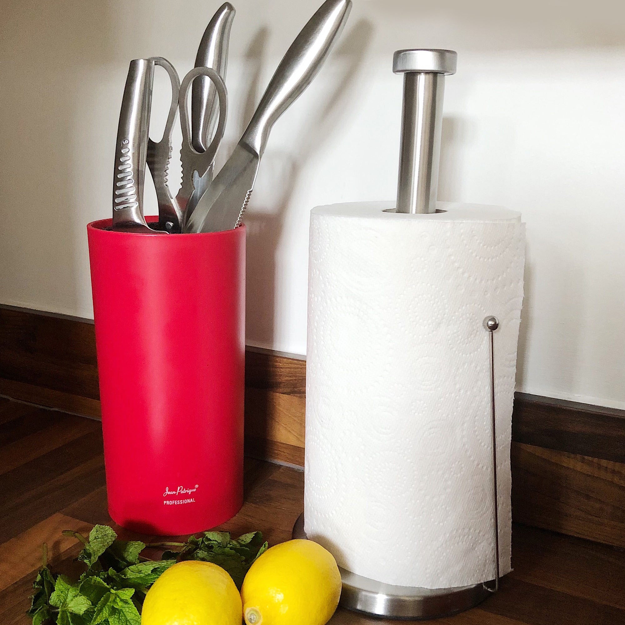 Brushed Steel Spring-Loaded Kitchen Towel Holder