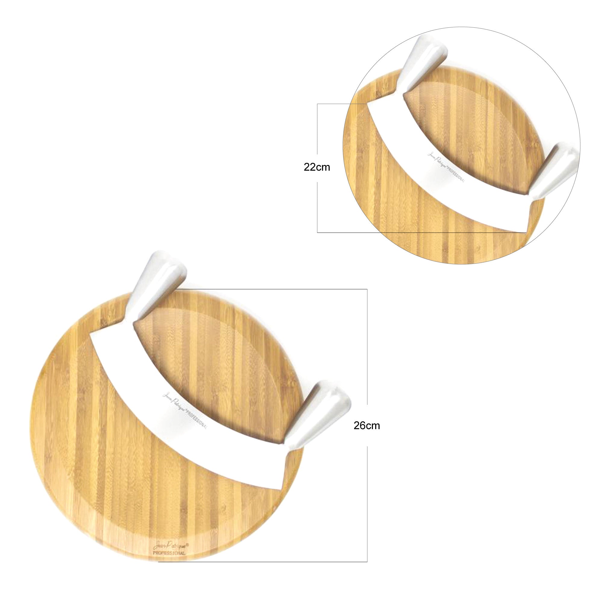 Large Double-Handled Stainless Steel Mezzaluna & 10 1/5 Inch Board﻿