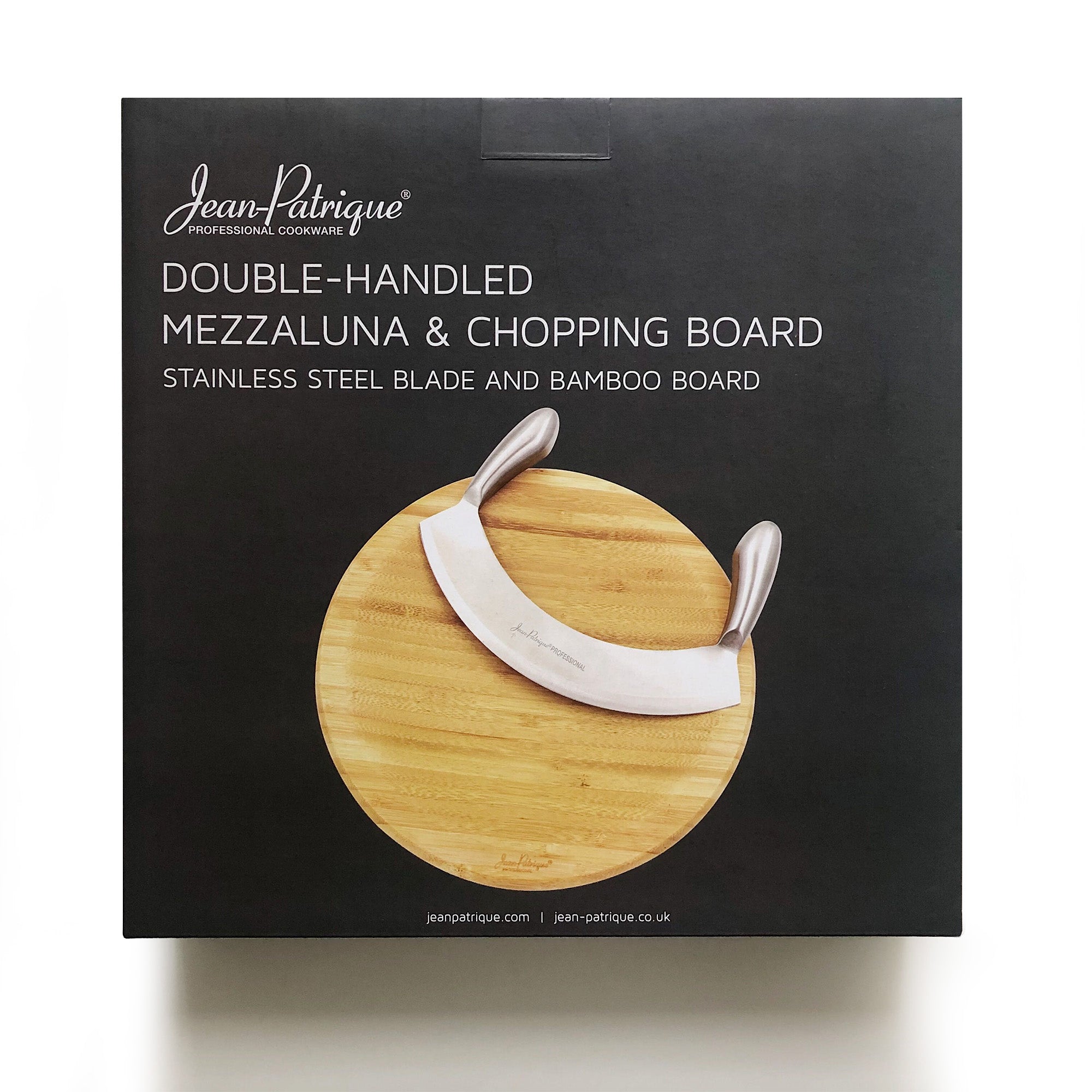 Large Double-Handled Stainless Steel Mezzaluna & 10 1/5 Inch Board﻿