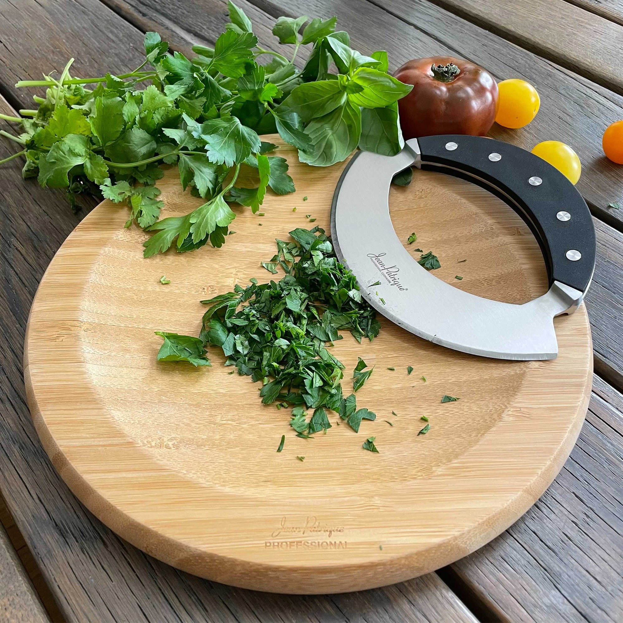 Single Handled Mezzaluna and Bamboo Board