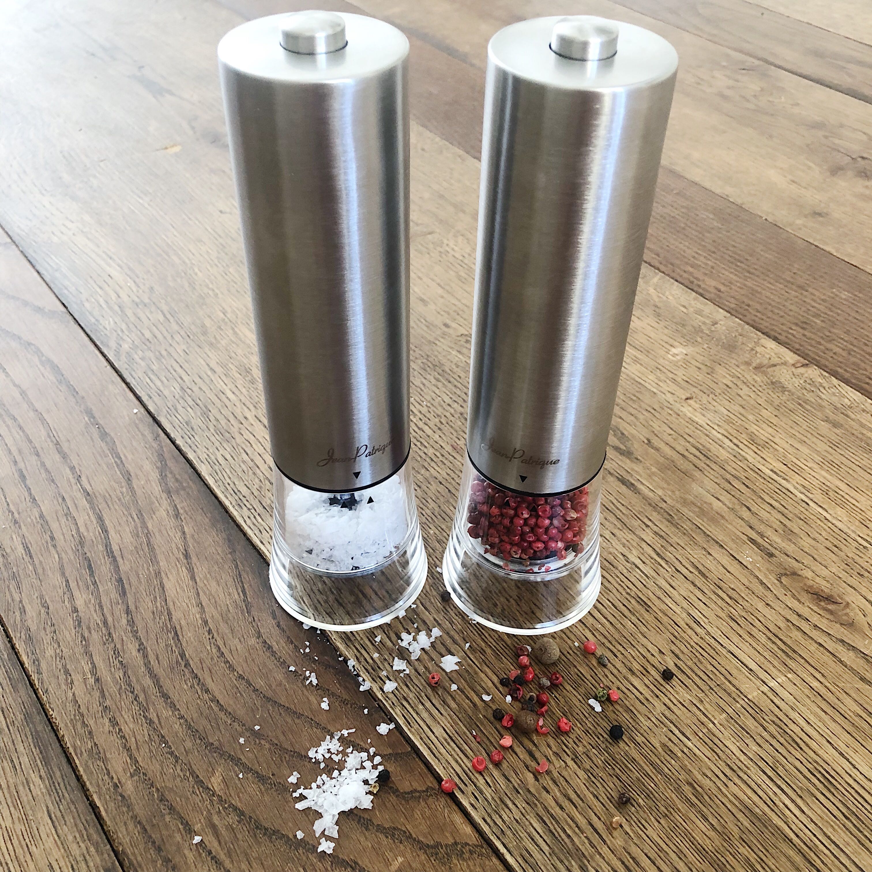 One-Touch Stainless Steel Electronic Salt and Pepper Mill Set