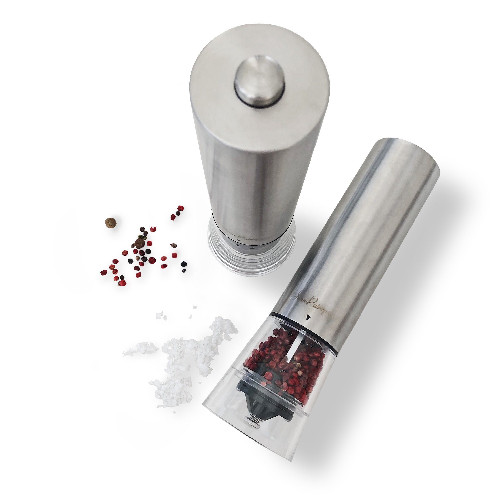 Aoibox 2-Pieces Stainless Steel Electric Automatic Pepper Mills Salt Grinder Silver