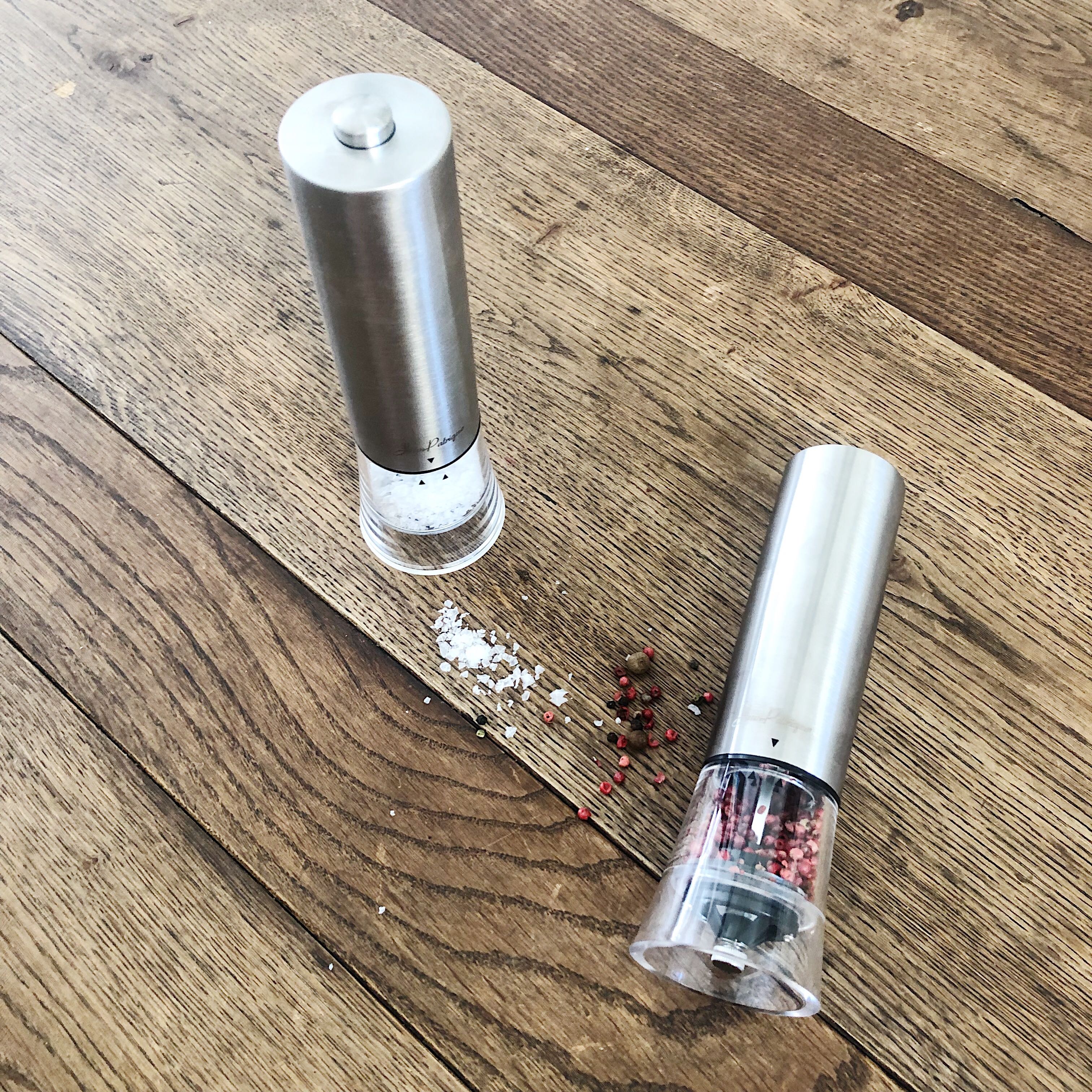 One-Touch Stainless Steel Electronic Salt and Pepper Mill Set