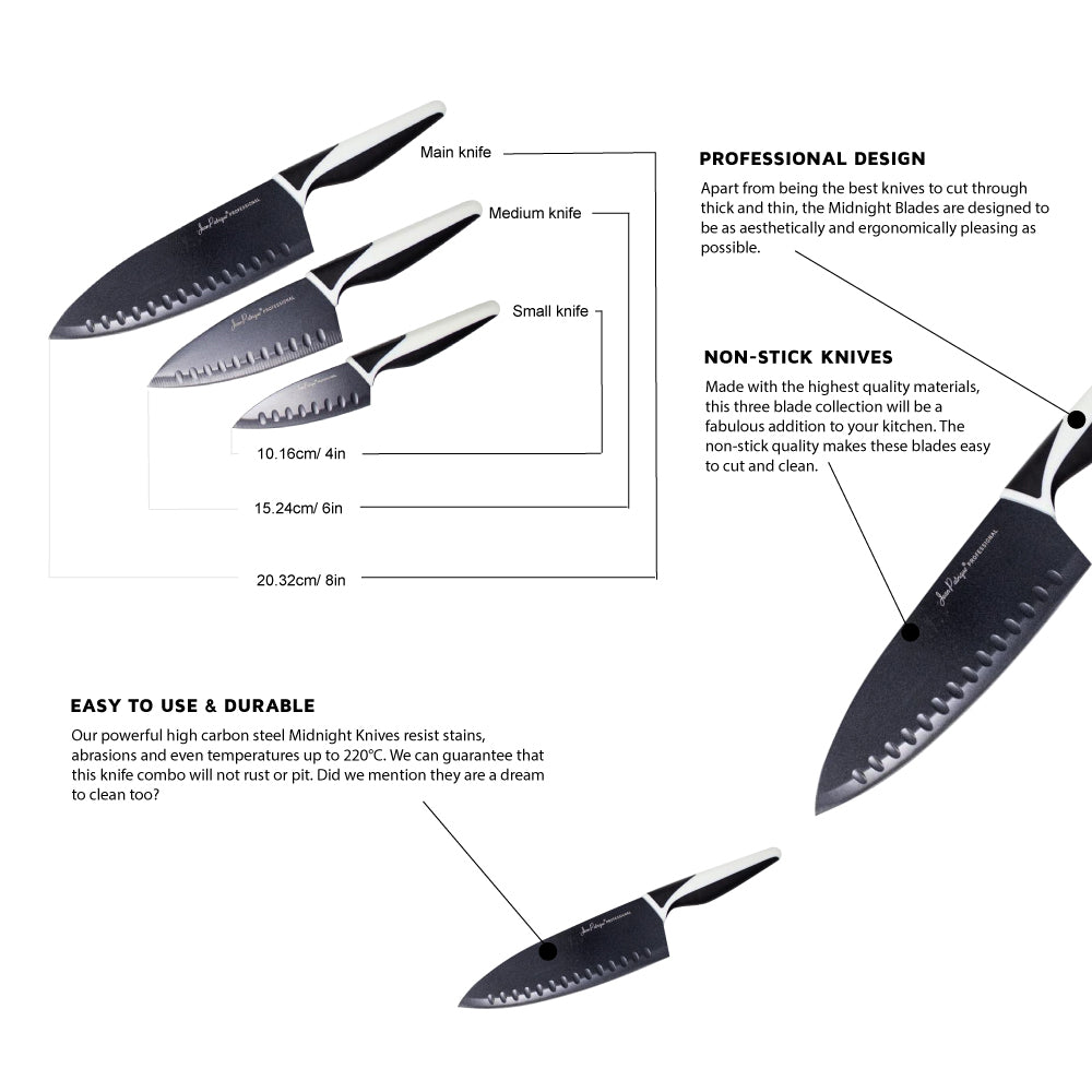 3-Piece Non-Stick Knife Set - Midnight / Ivory