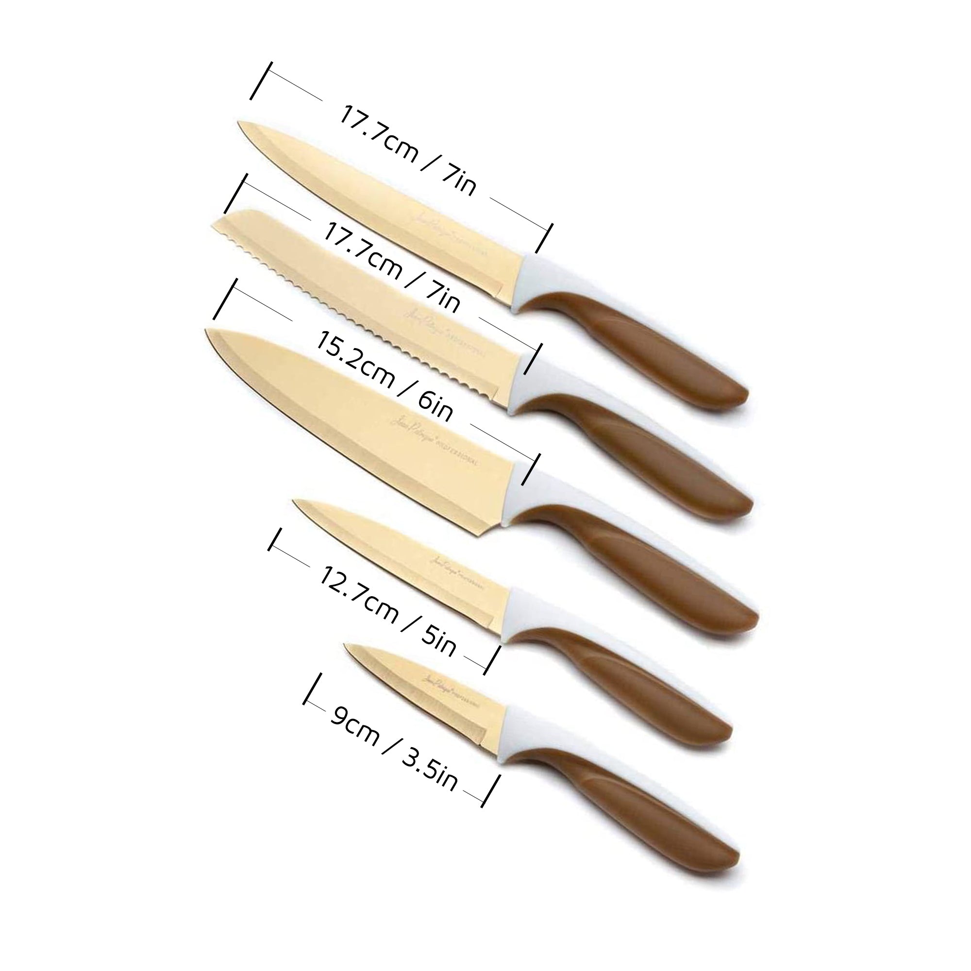 5-Piece Titanium Knife Set - White/Gold Handles