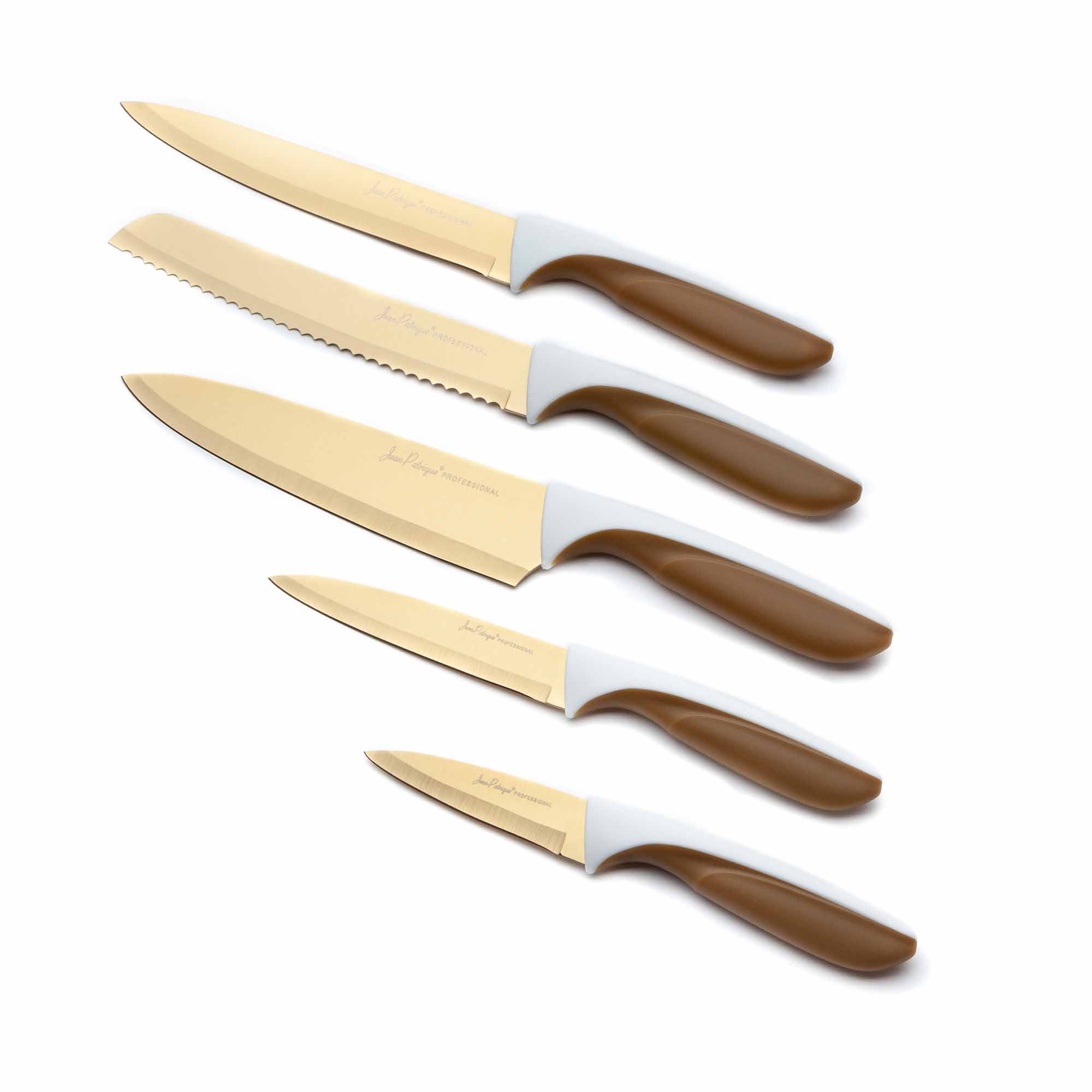 5-Piece Titanium Knife Set - White/Gold Handles