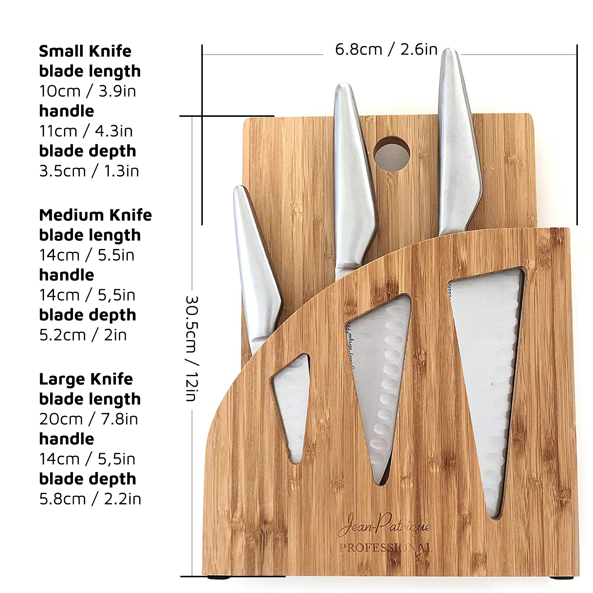 Chopaholic Oriental 3 Piece Chef's Knife Set with Professional Bamboo Knife Block and Chopping Board