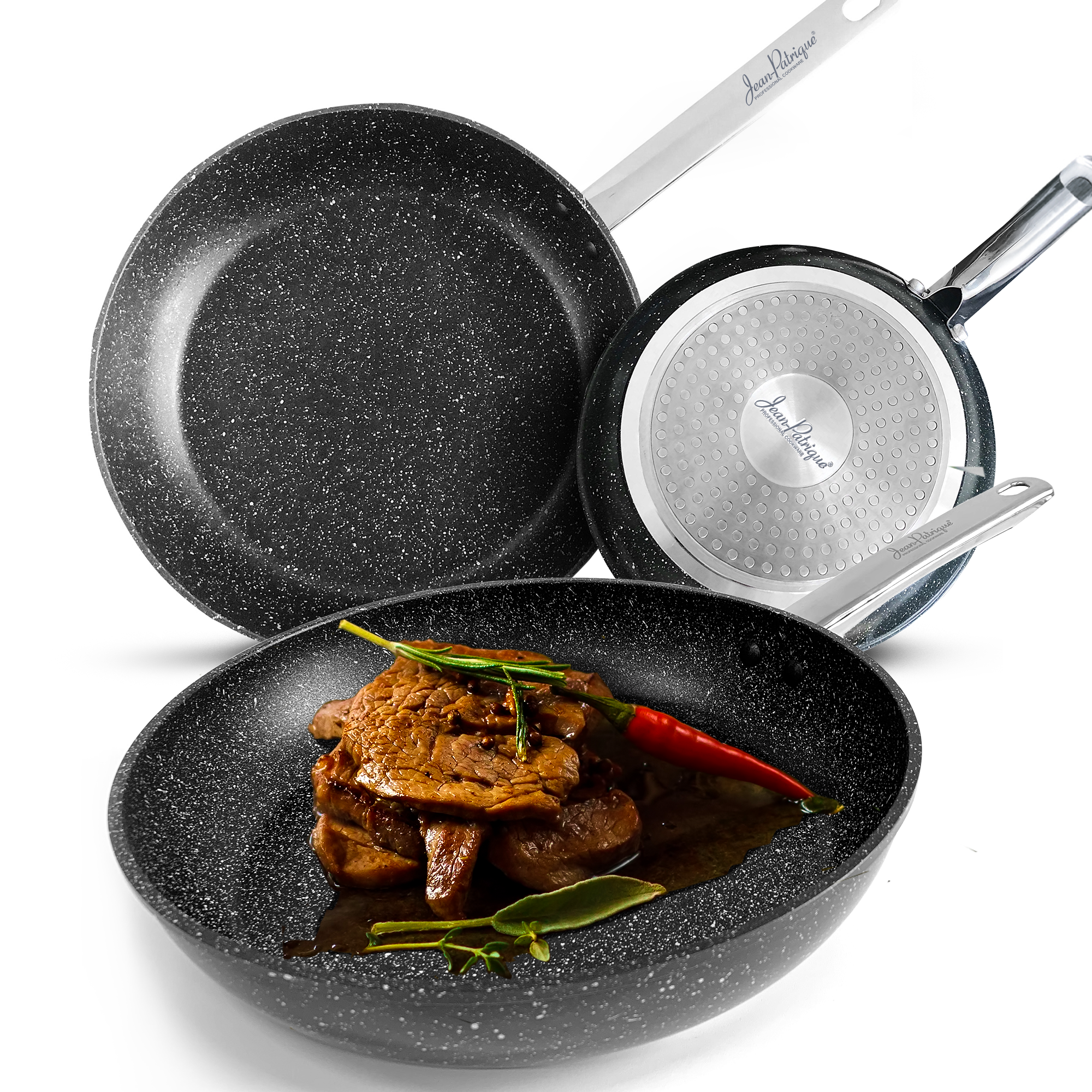 Stonetastic Granite Non Stick Frying Pans Set of 3 Jean