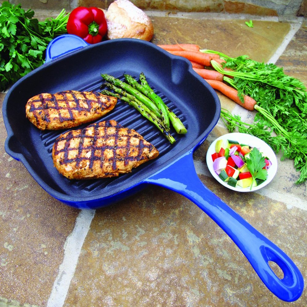 Square Cast Iron Grill Pan, 9.8 inch Blue